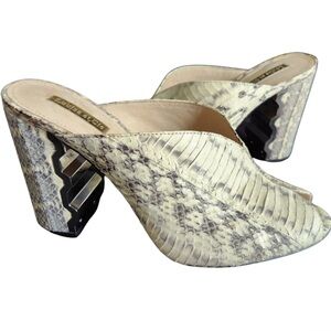 Louise et Cie Cream and Gray Snakeskin Mule Heels